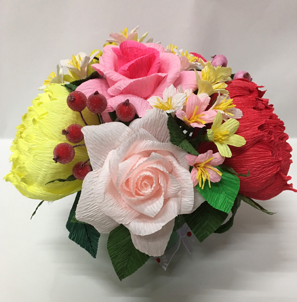 人造紙花、手工花、單朵、花束、材料、高級進口紙、皺紋紙製作、完全客製--小型盆花、桌花、花籃擺飾